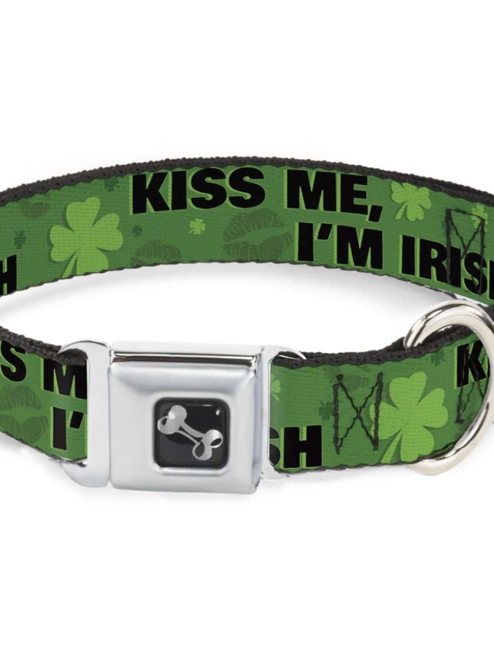 Buckle-Down “Kiss Me, I’m Irish” Seatbelt Dog Collar | Large | 1” Wide